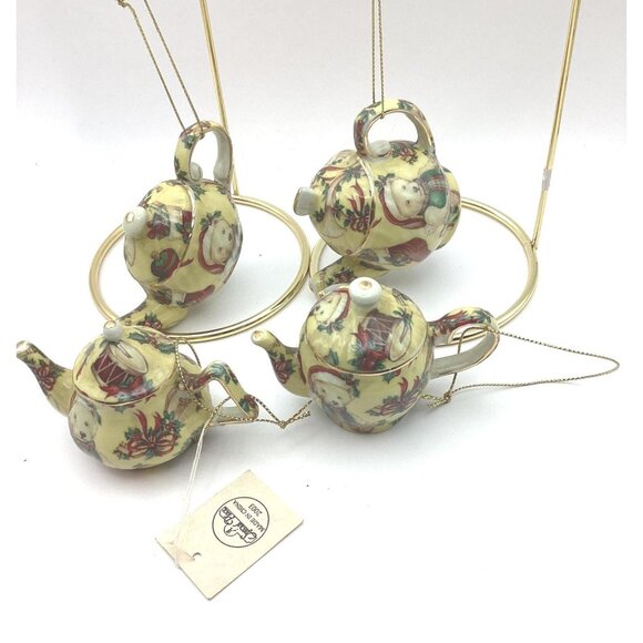 2003 Teapot Ornaments By A Special Place-Porcelain, Gold Trim-Christmas 4-NOS - Picture 1 of 7